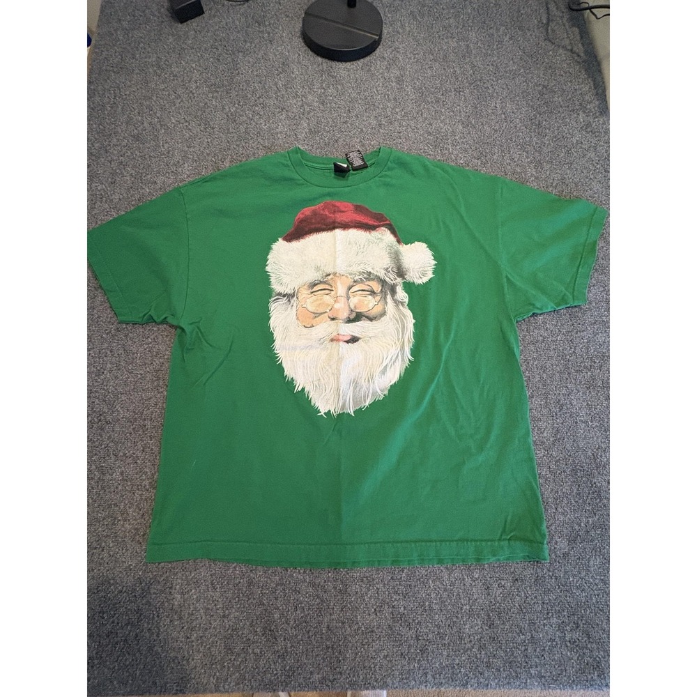 Santa Claus Shirt Mens 3XL Green Christmas Graphic Tee T-Shirt Holiday Party